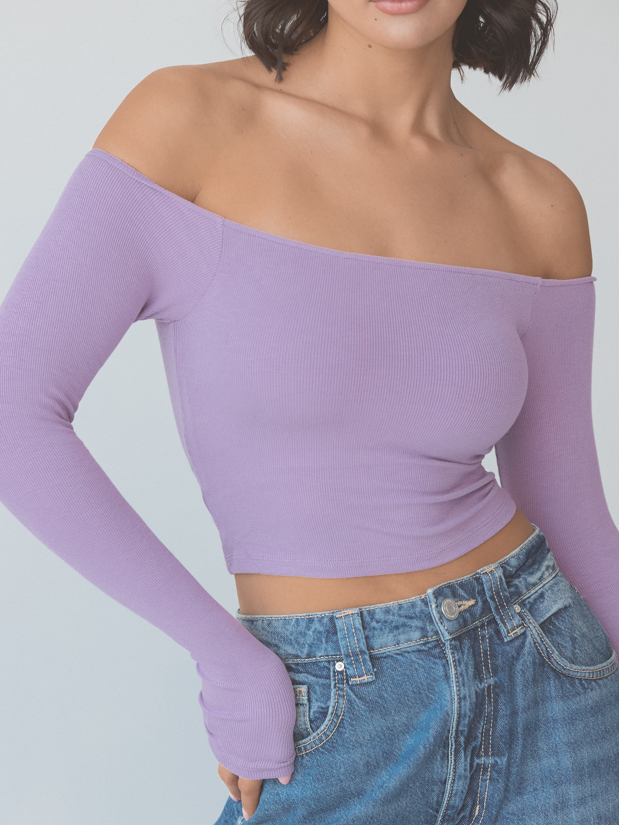 Ribbed Off-Shoulder Crop β Built-In Padding