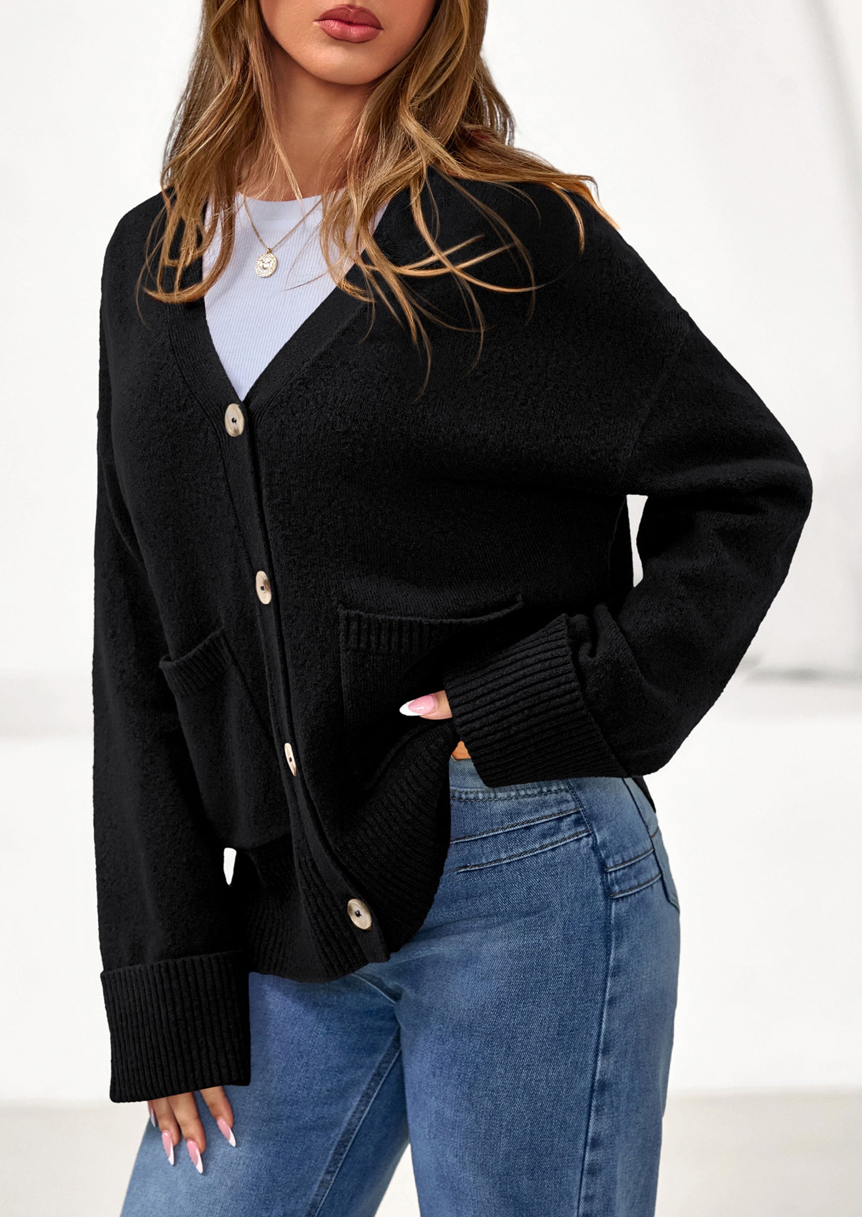 Oversized Chunky Knit Cardigan β V-Neck Button Front