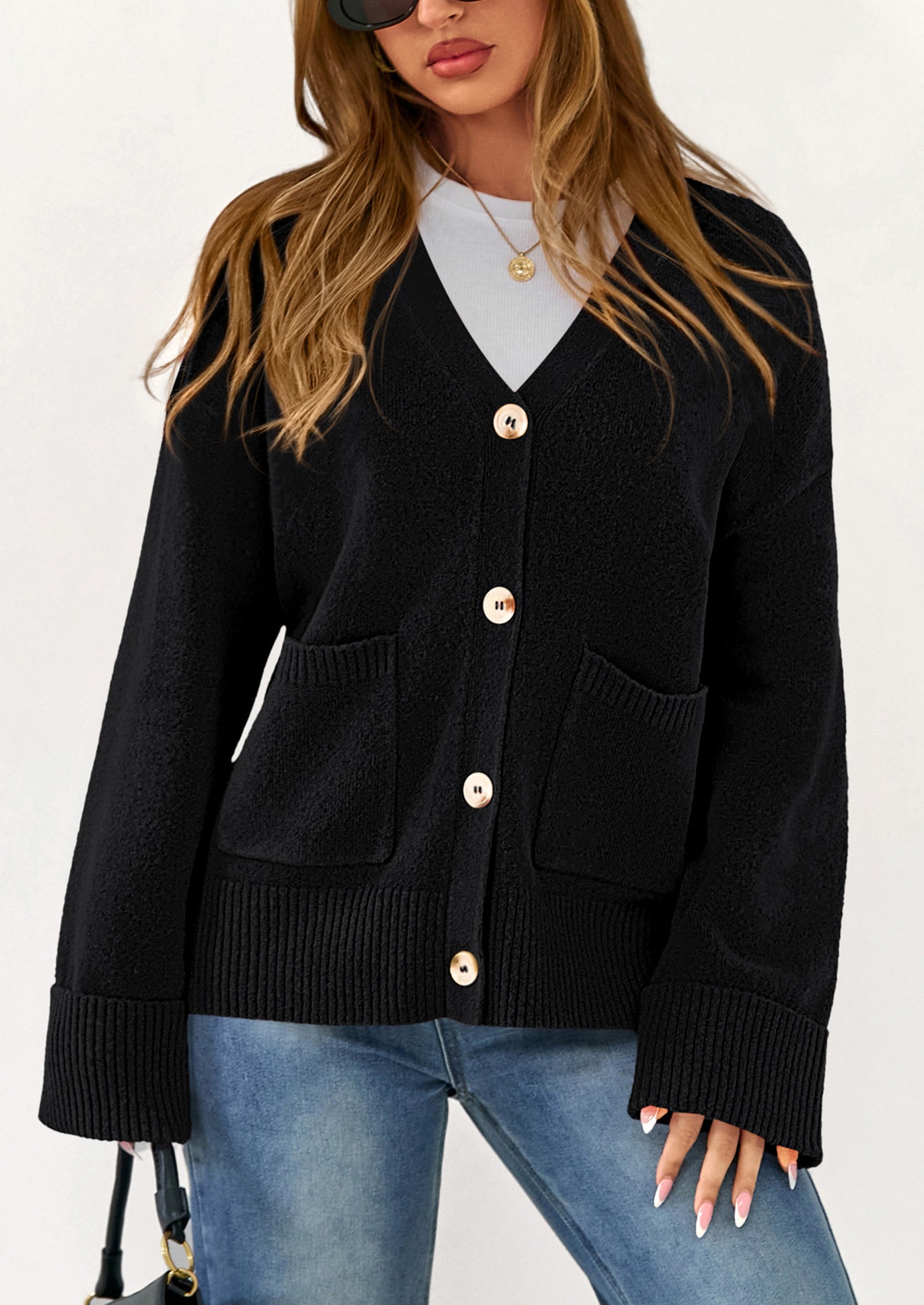 Oversized Chunky Knit Cardigan β V-Neck Button Front