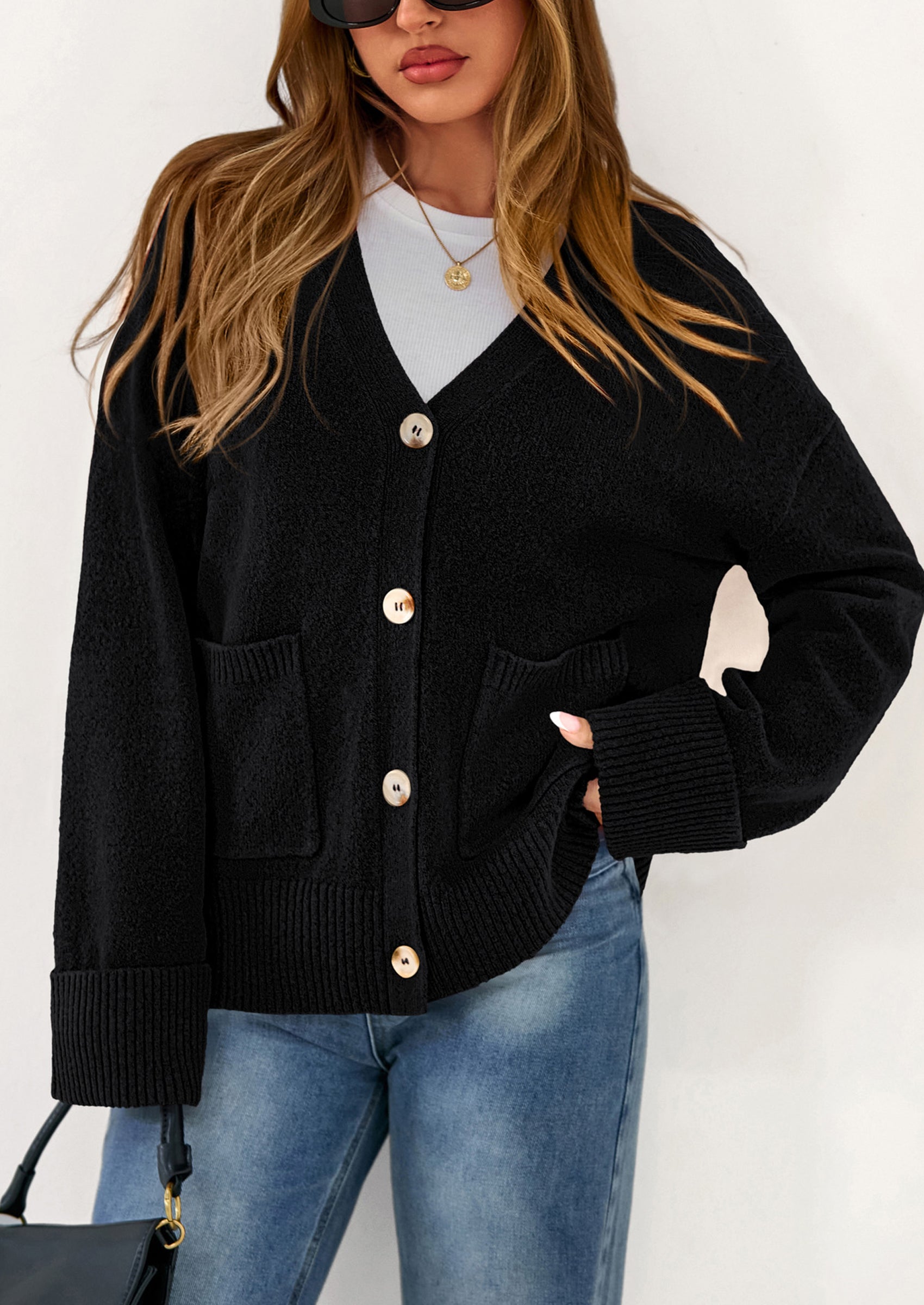 Oversized Chunky Knit Cardigan β V-Neck Button Front