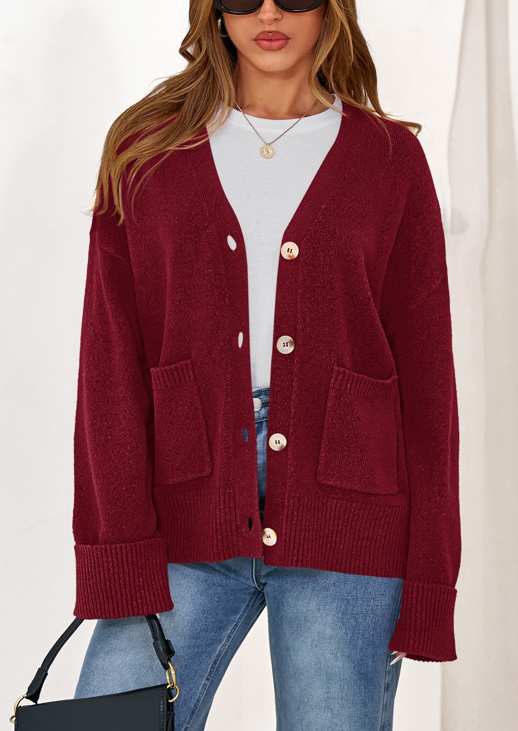 Oversized Chunky Knit Cardigan β V-Neck Button Front