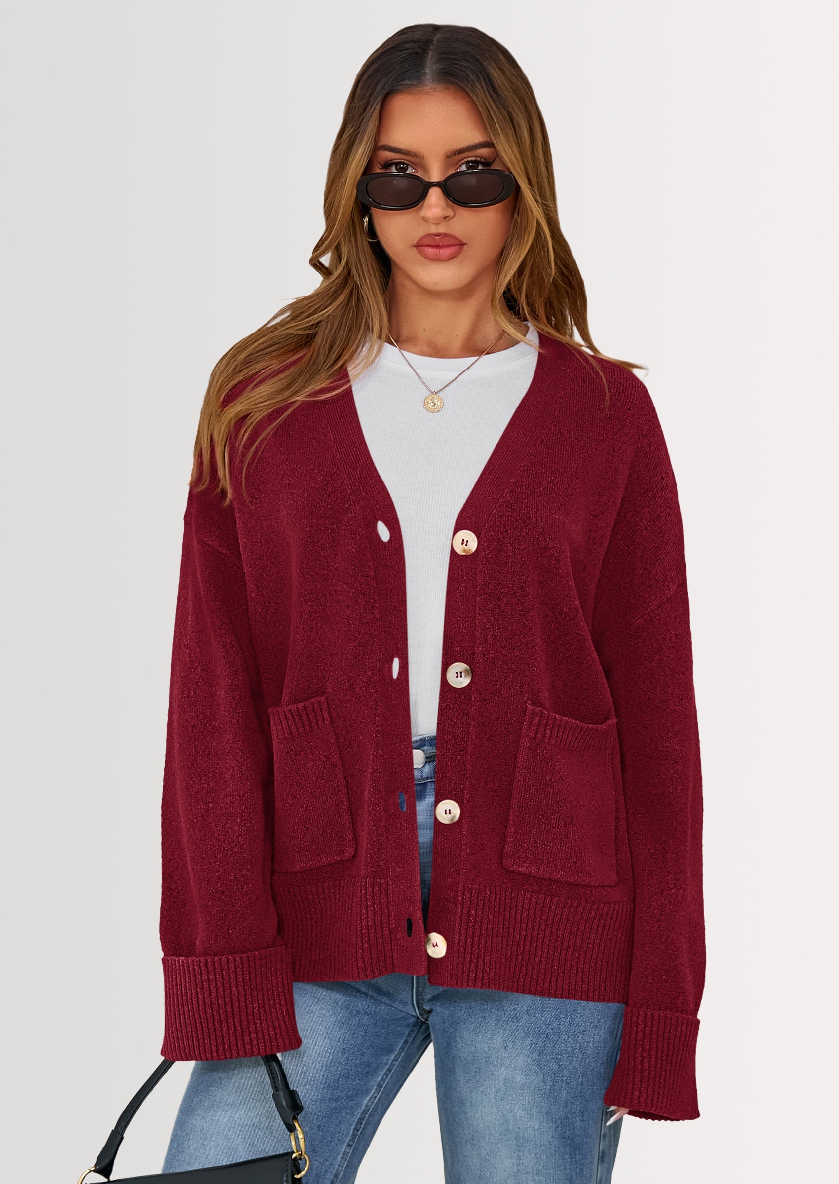 Oversized Chunky Knit Cardigan β V-Neck Button Front