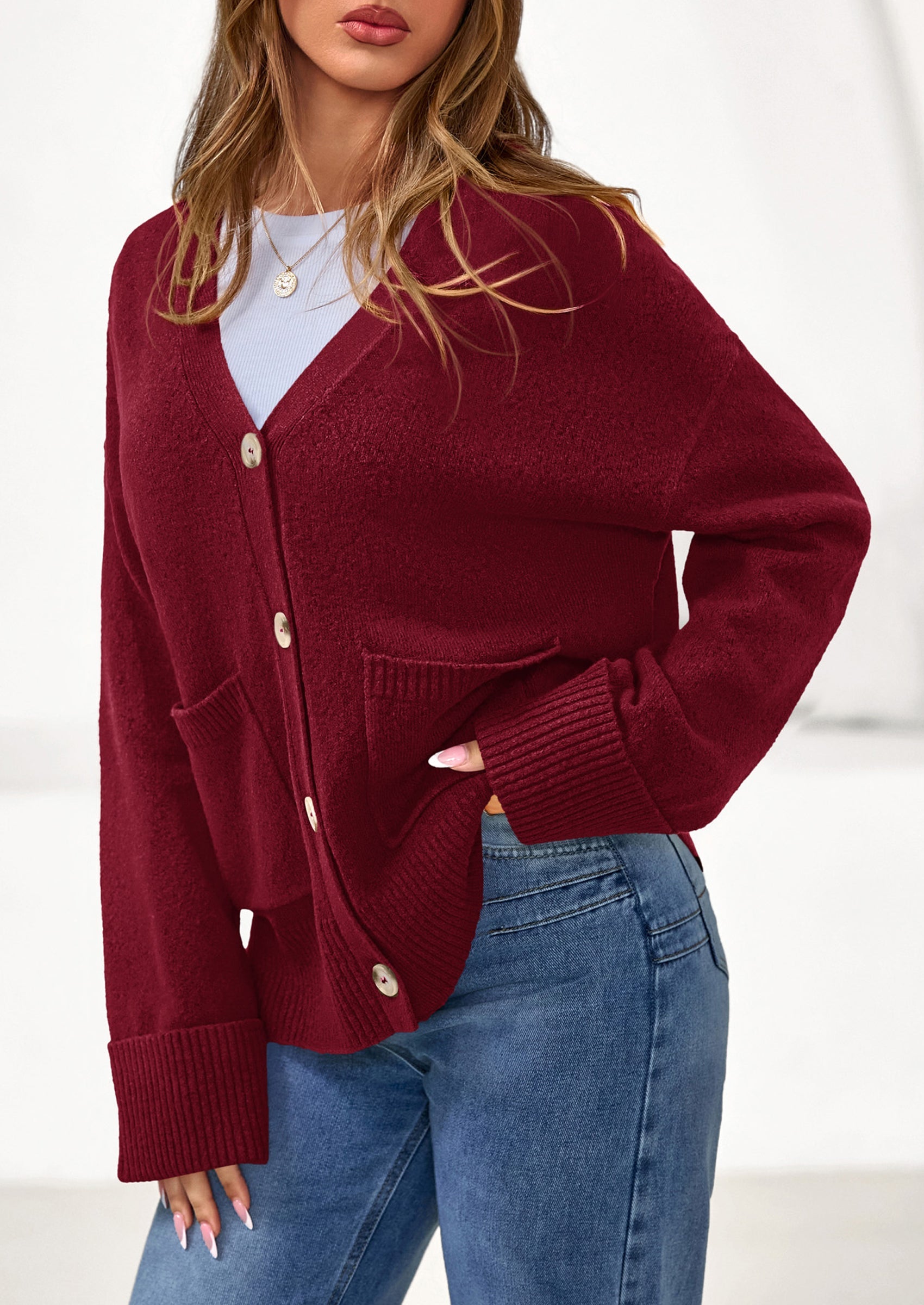 Oversized Chunky Knit Cardigan β V-Neck Button Front