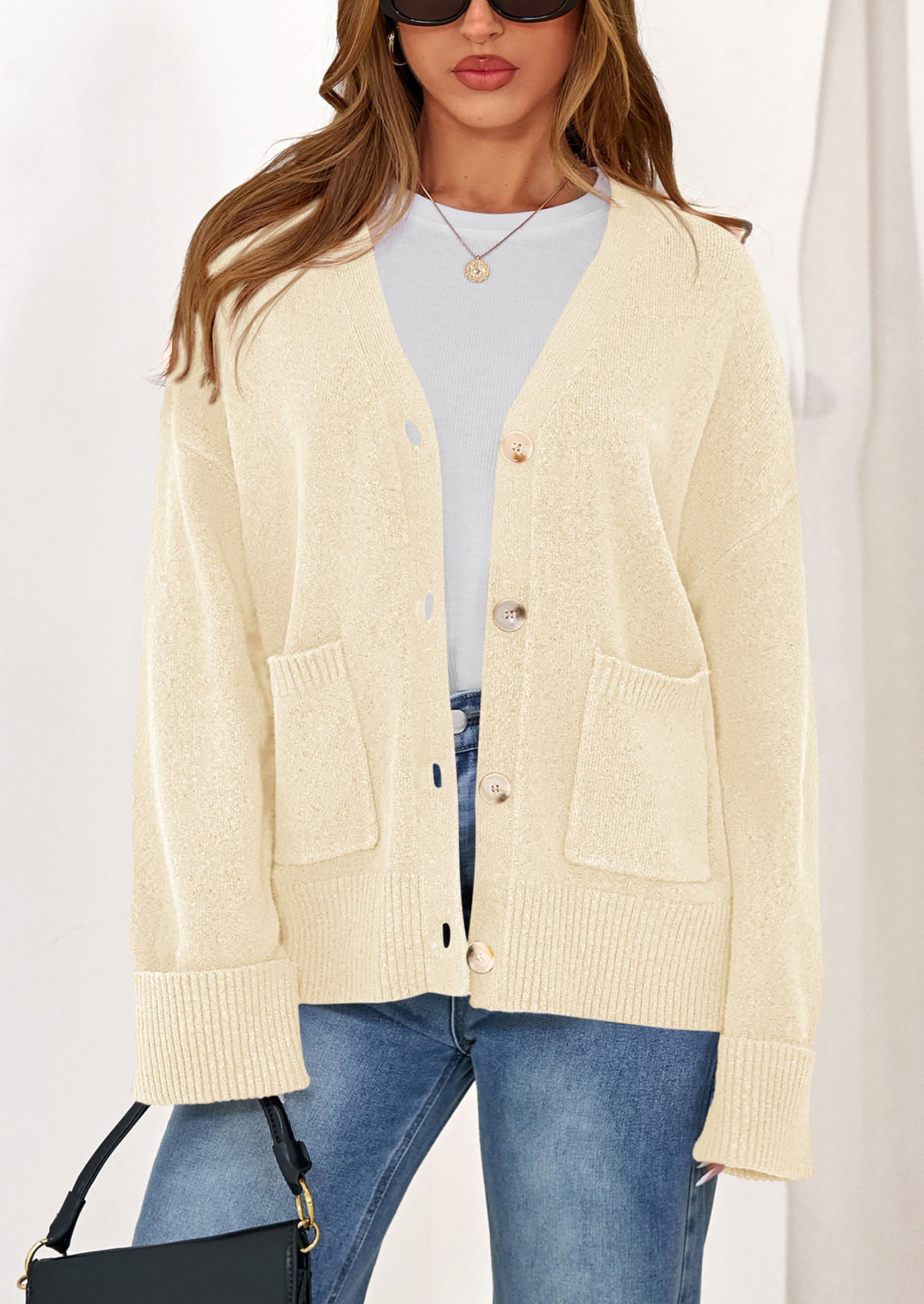 Oversized Chunky Knit Cardigan β V-Neck Button Front