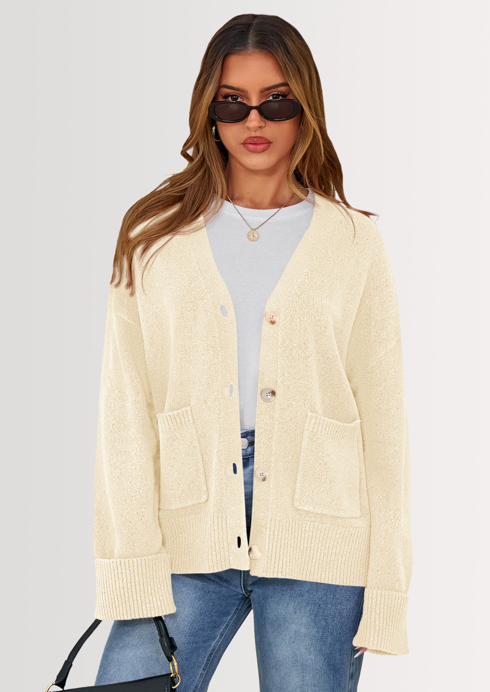 Oversized Chunky Knit Cardigan β V-Neck Button Front