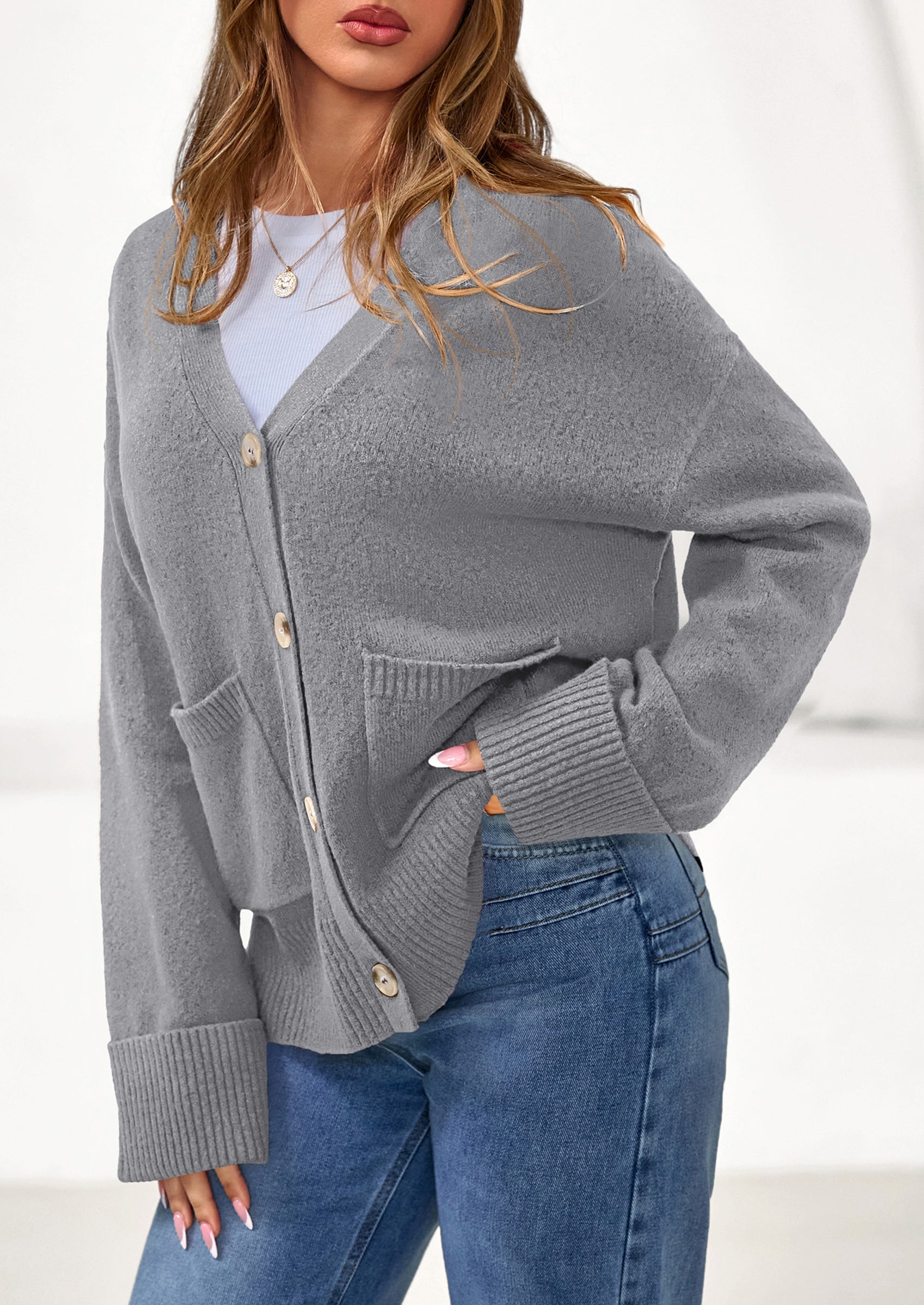 Oversized Chunky Knit Cardigan β V-Neck Button Front