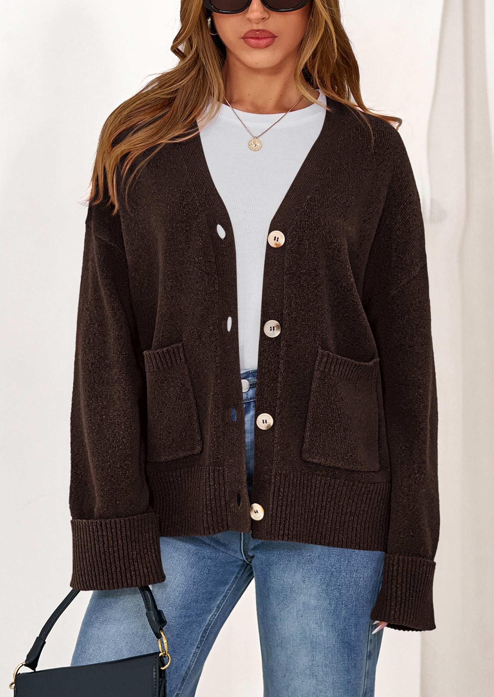 Oversized Chunky Knit Cardigan β V-Neck Button Front