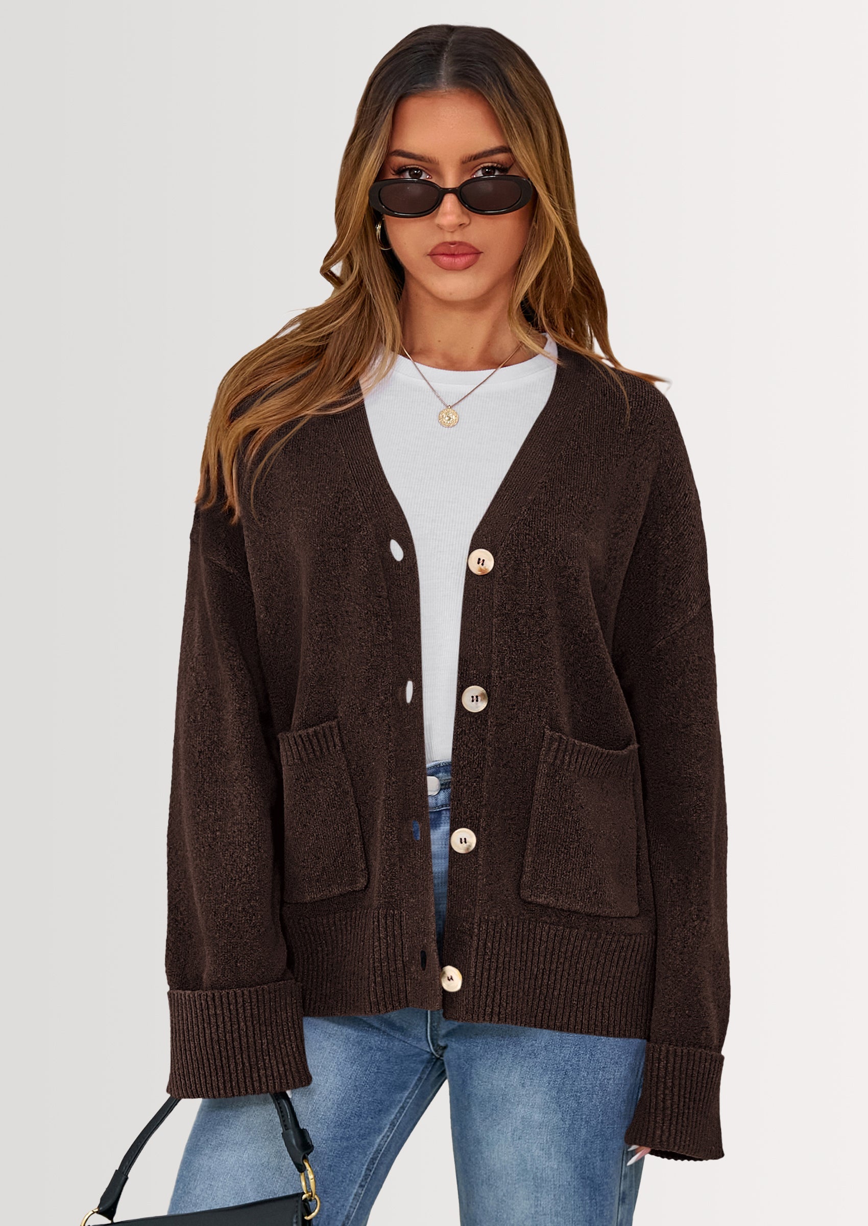 Oversized Chunky Knit Cardigan β V-Neck Button Front