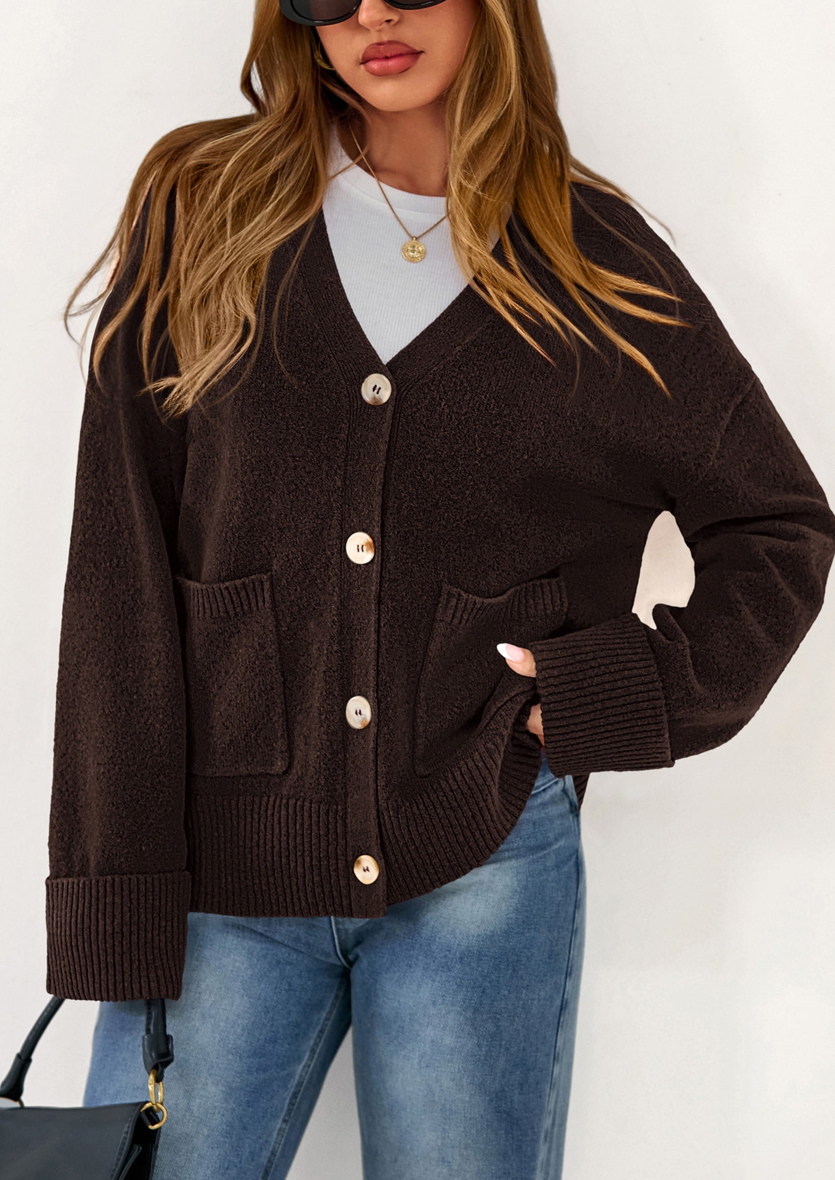 Oversized Chunky Knit Cardigan β V-Neck Button Front
