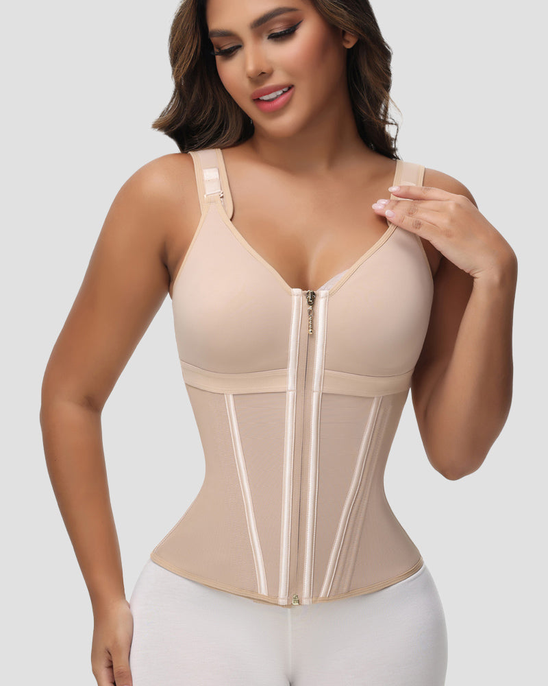 Shapshe® Women's Boned Latex Zipper Corset Tummy Control Body Shaper Vest With Bra