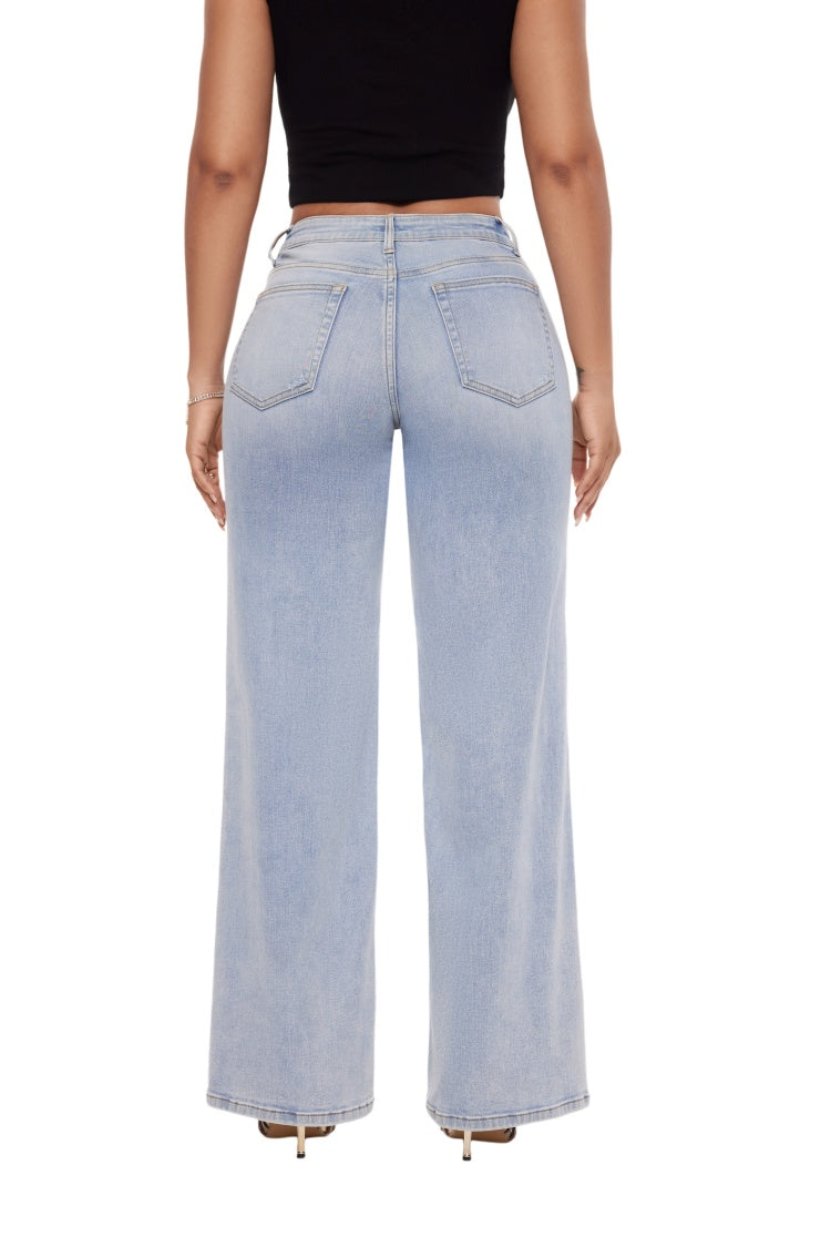 Mid-Low Rise Baggy Wide-Leg Jeans – Stretch Denim