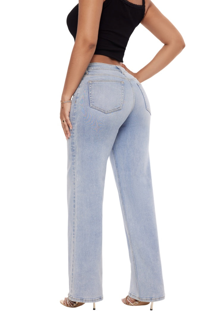 Mid-Low Rise Baggy Wide-Leg Jeans – Stretch Denim