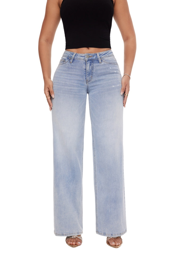 Mid-Low Rise Baggy Wide-Leg Jeans – Stretch Denim