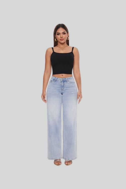 Mid-Low Rise Baggy Wide-Leg Jeans – Stretch Denim