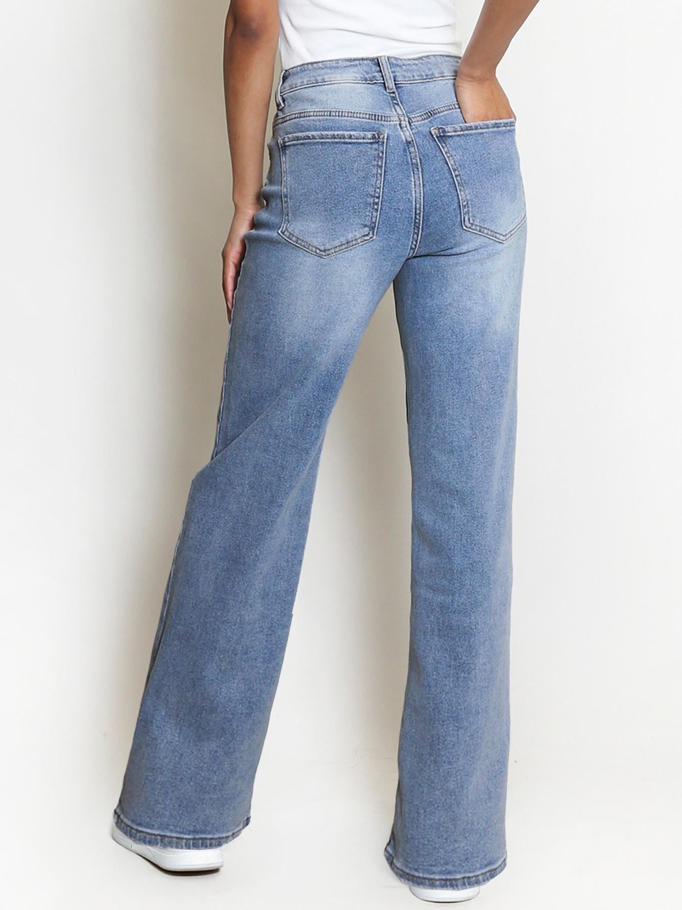 Mid-Rise Stretch Wide-Leg Jeans β Multi-Pocket Design