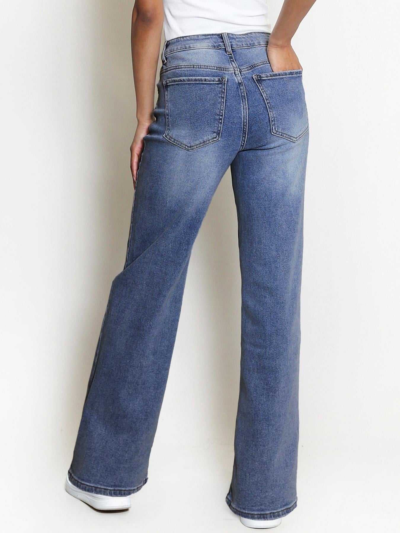 Mid-Rise Stretch Wide-Leg Jeans β Multi-Pocket Design