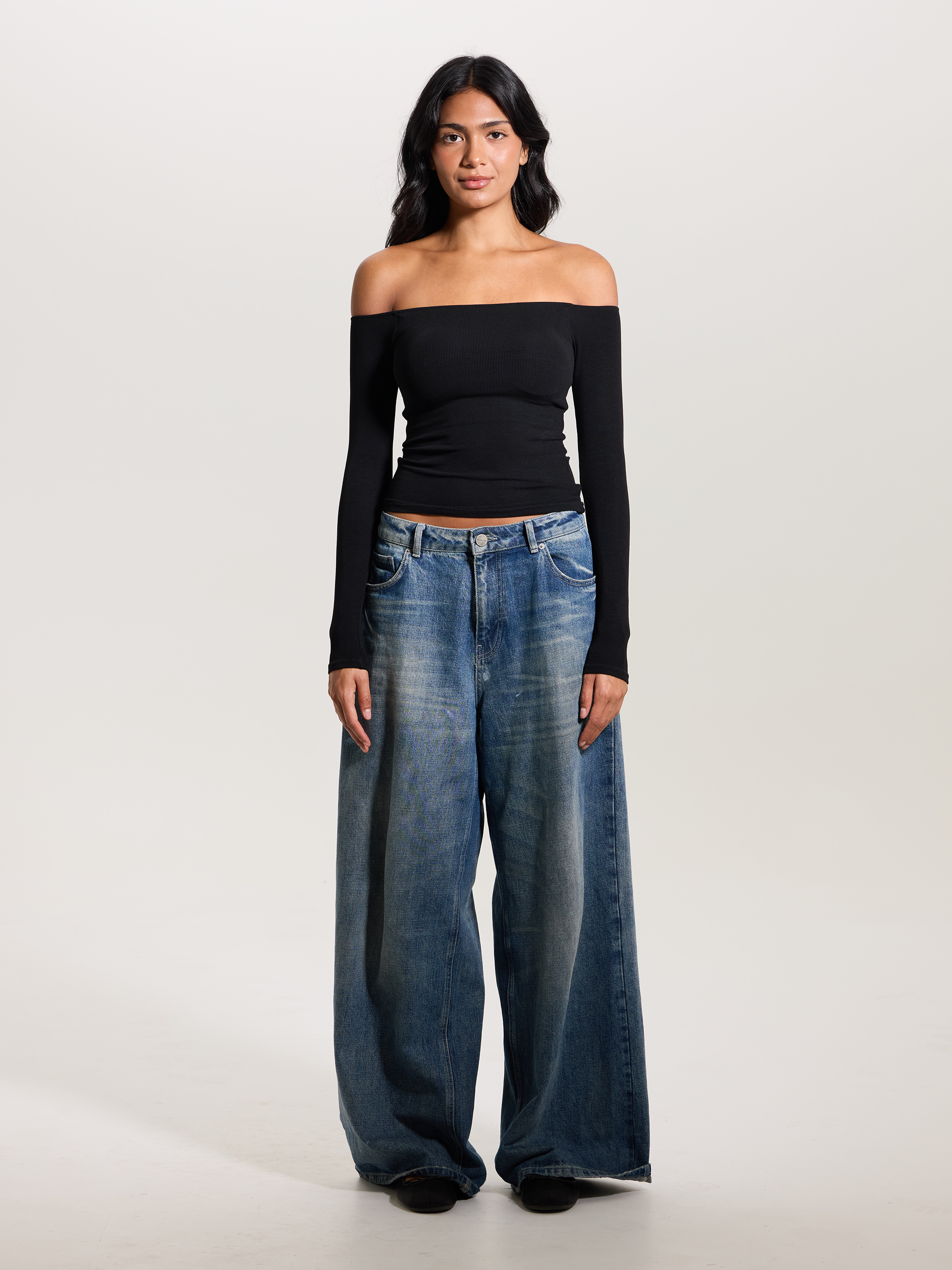 Off-Shoulder Ribbed Brami – Built-In Padding