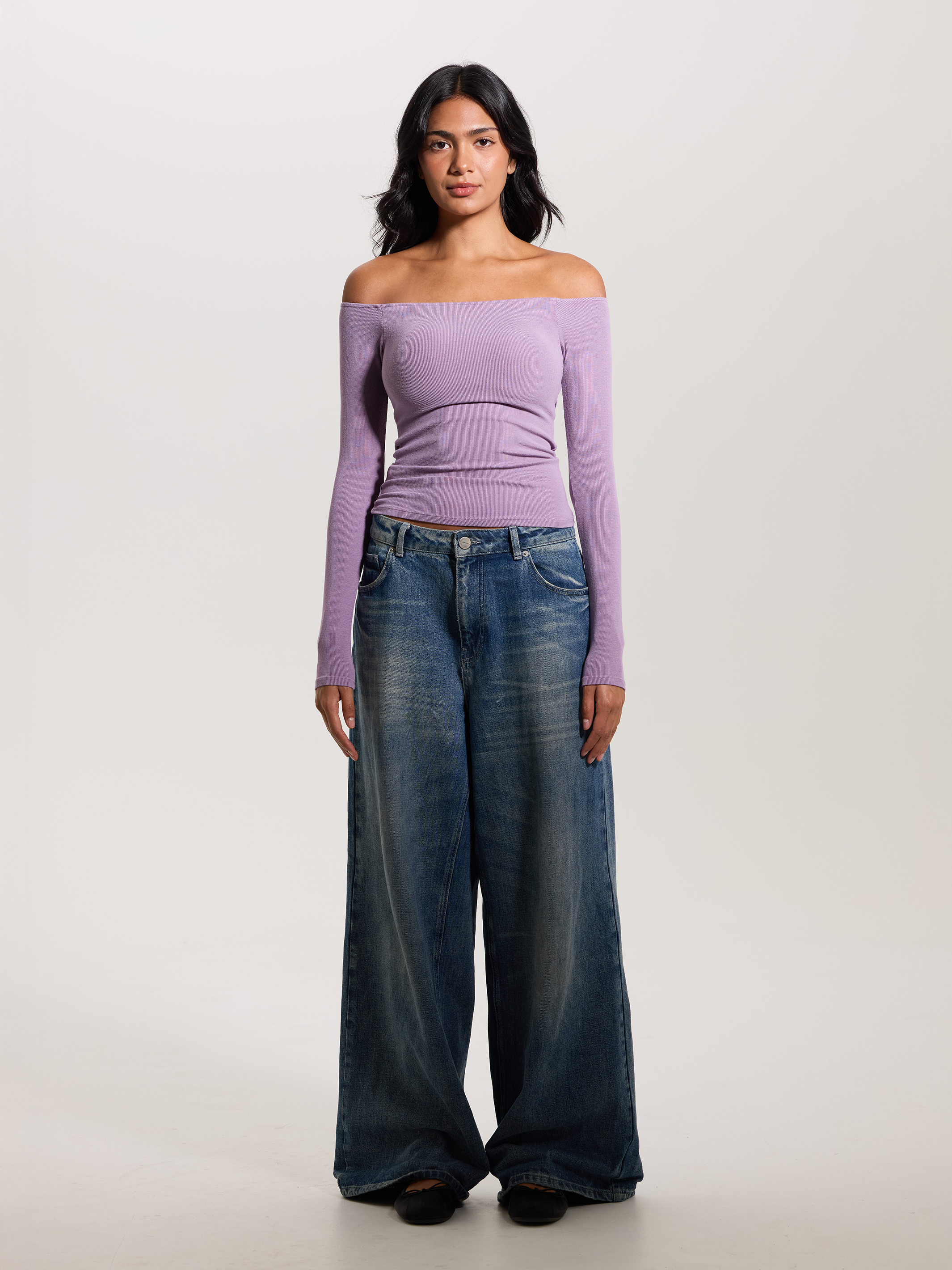 Off-Shoulder Ribbed Brami – Built-In Padding