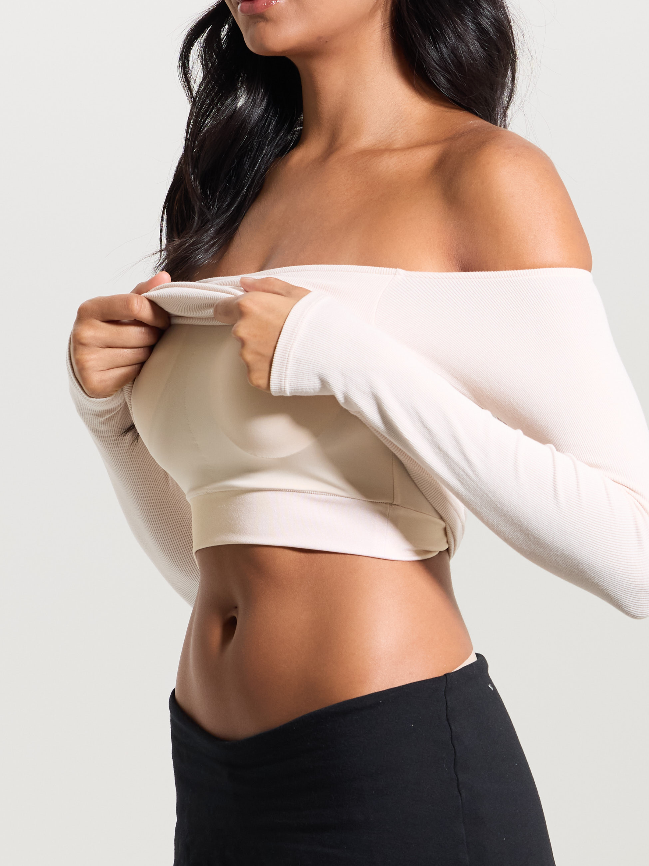 Off-Shoulder Ribbed Brami – Built-In Padding