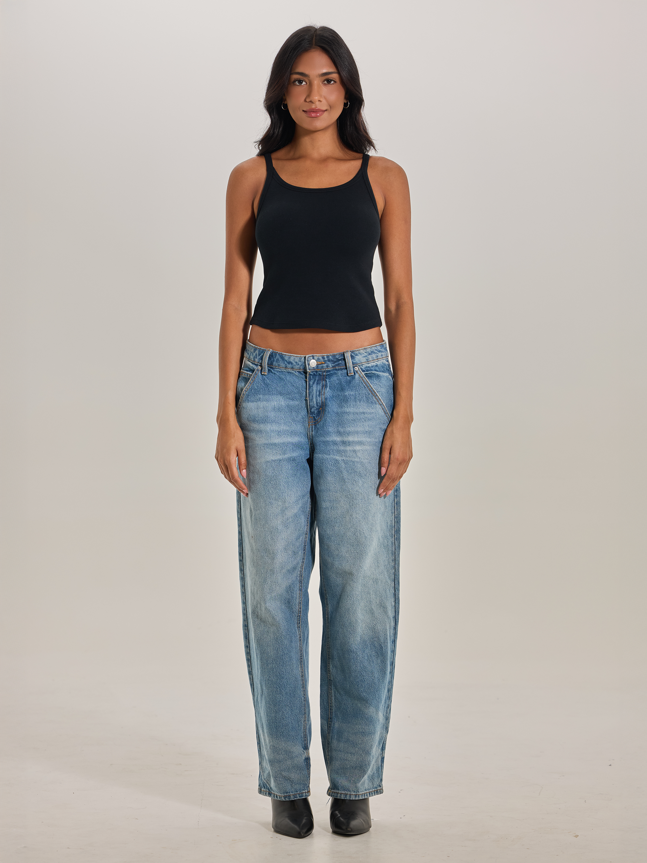 Ribbed Cotton Brami – High Neck Mid-Length