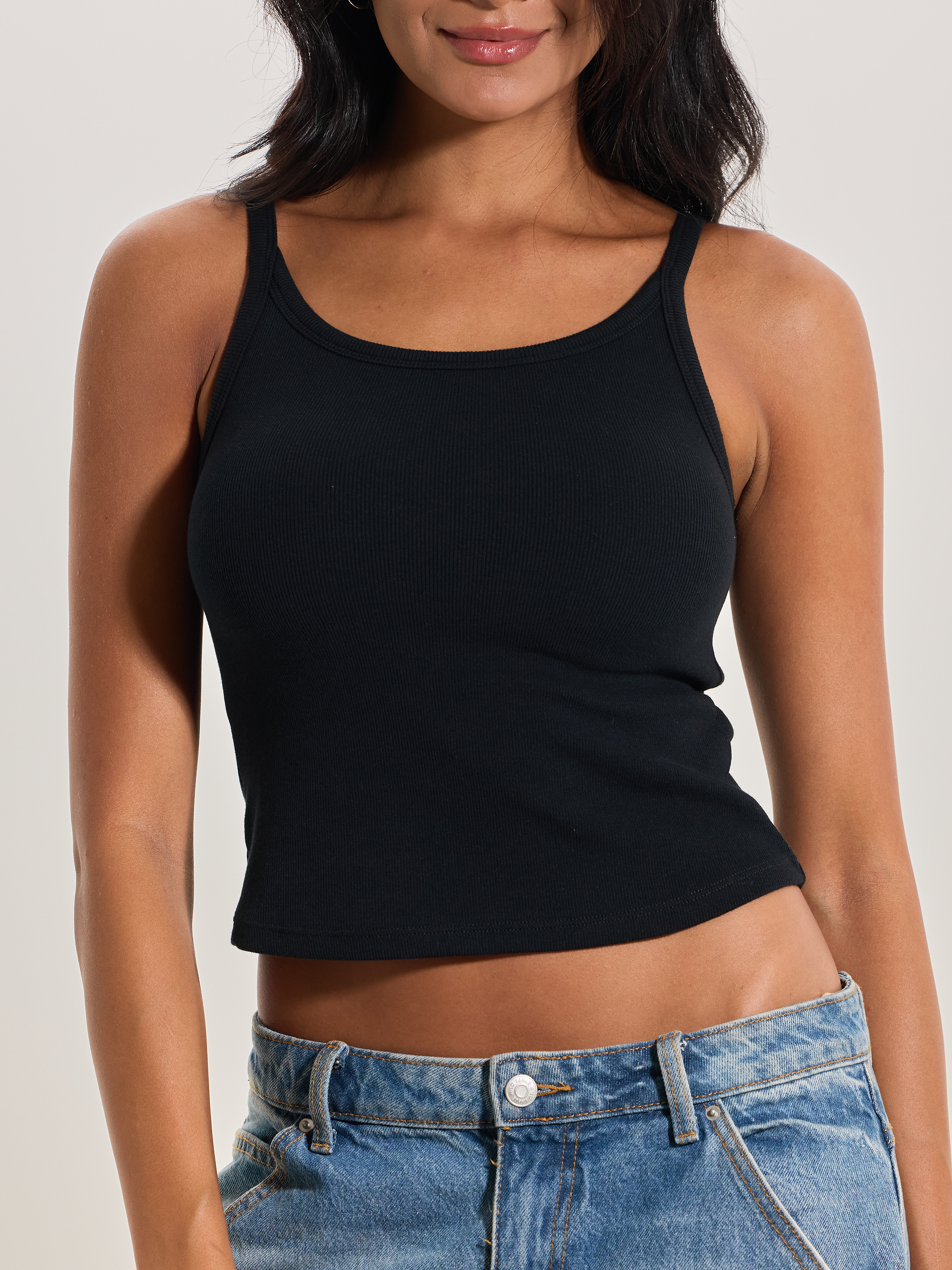 Ribbed Cotton Brami – High Neck Mid-Length