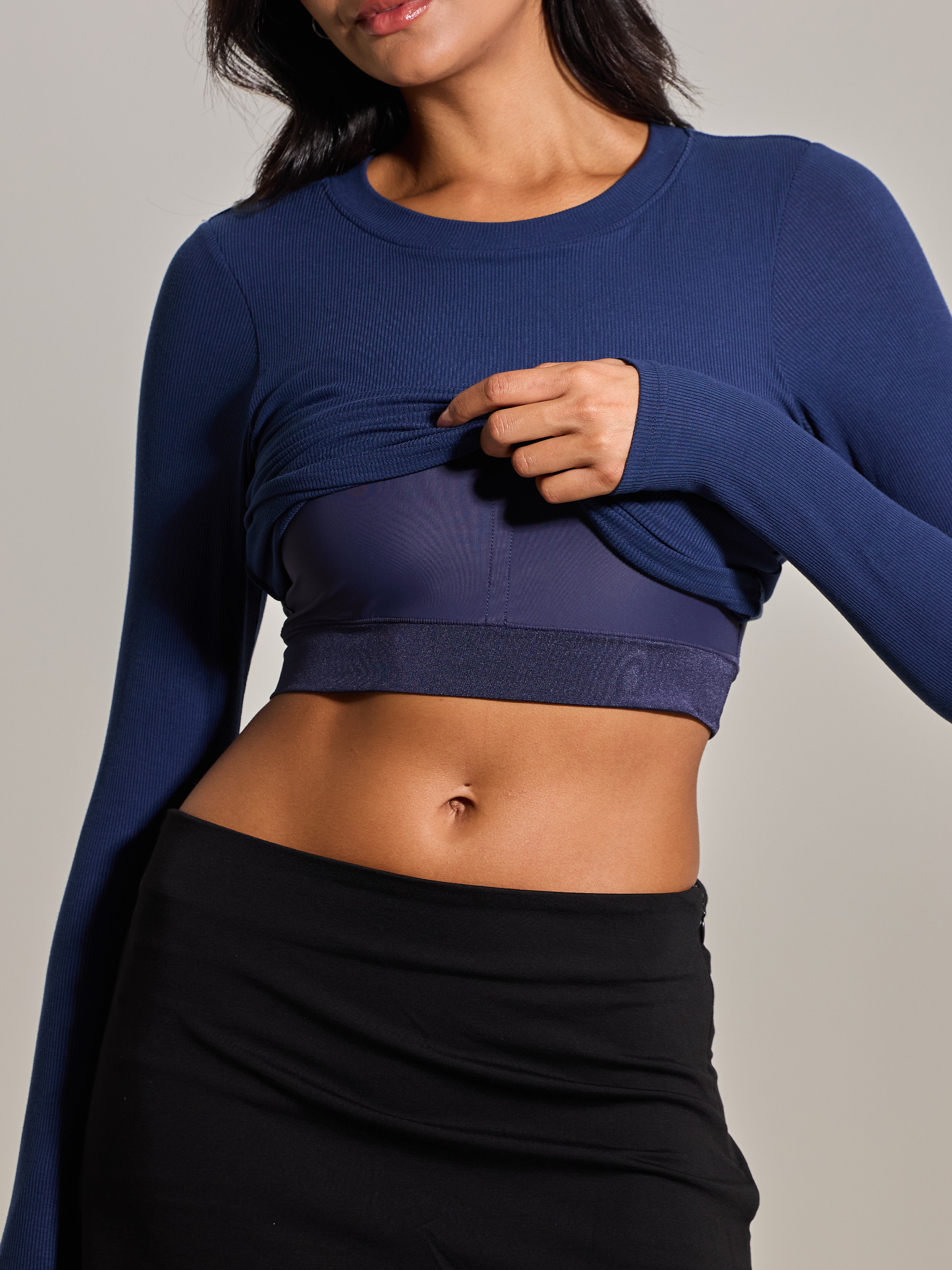 Ribbed Crew Neck Long Sleeve - Build-in Padding