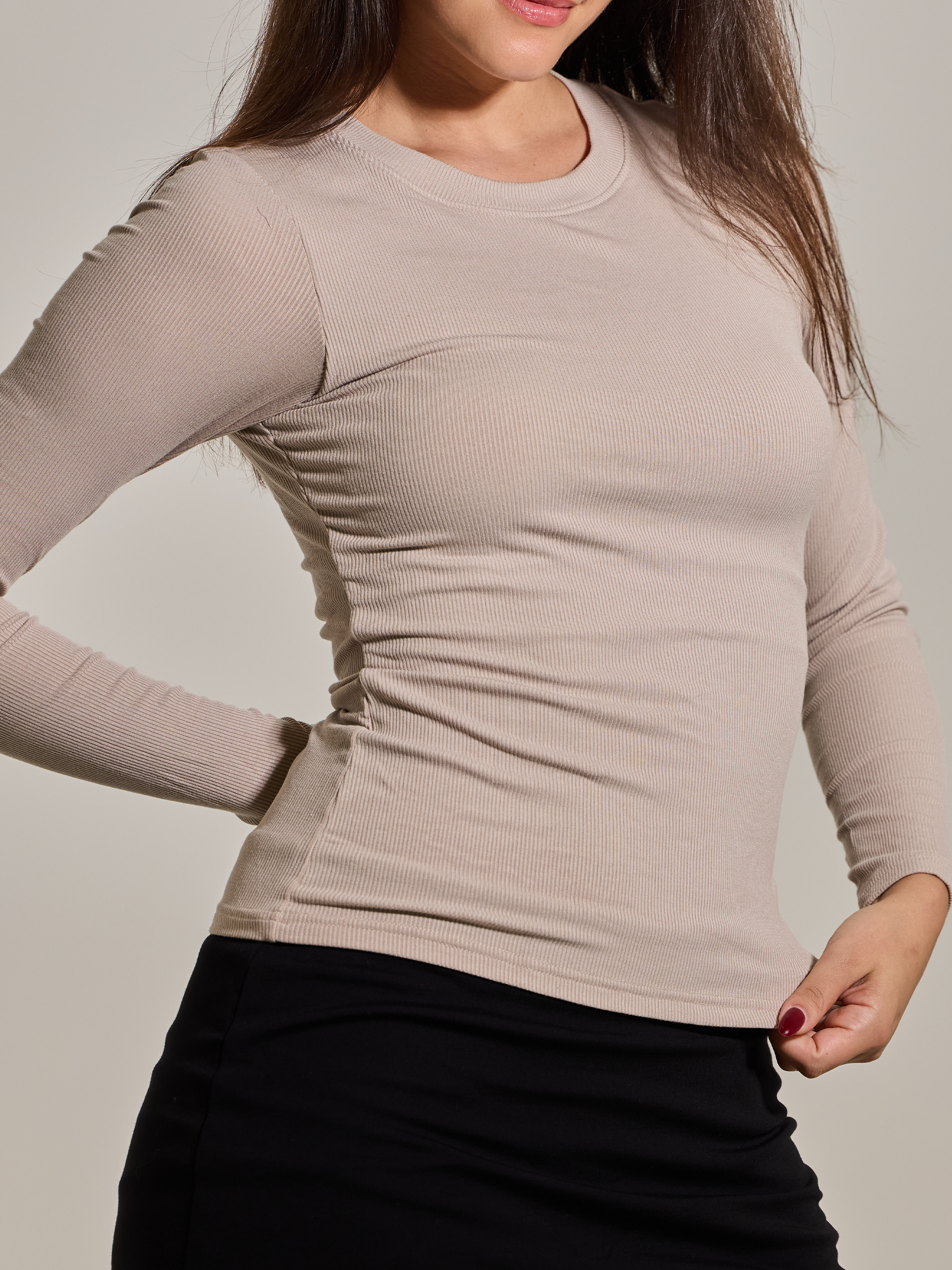 Ribbed Crew Neck Long Sleeve - Build-in Padding