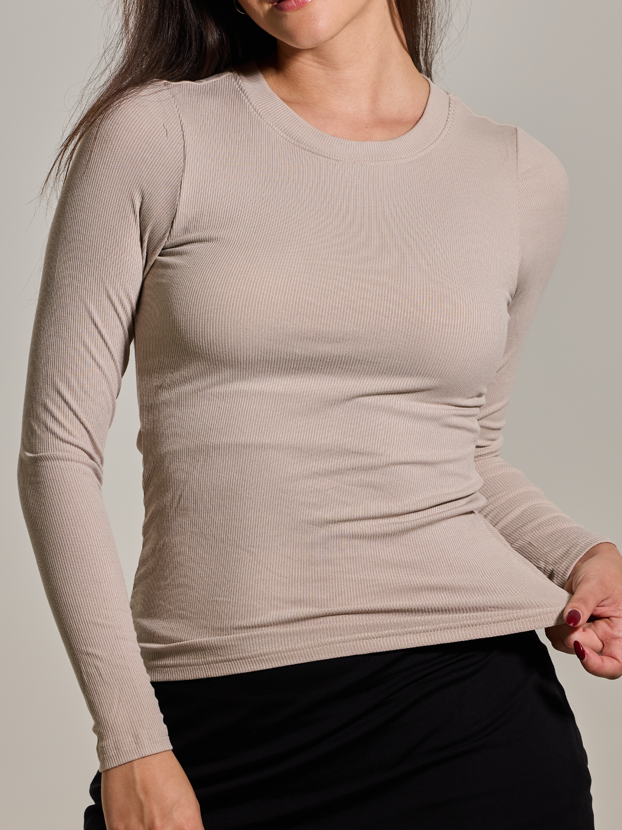 Ribbed Crew Neck Long Sleeve - Build-in Padding