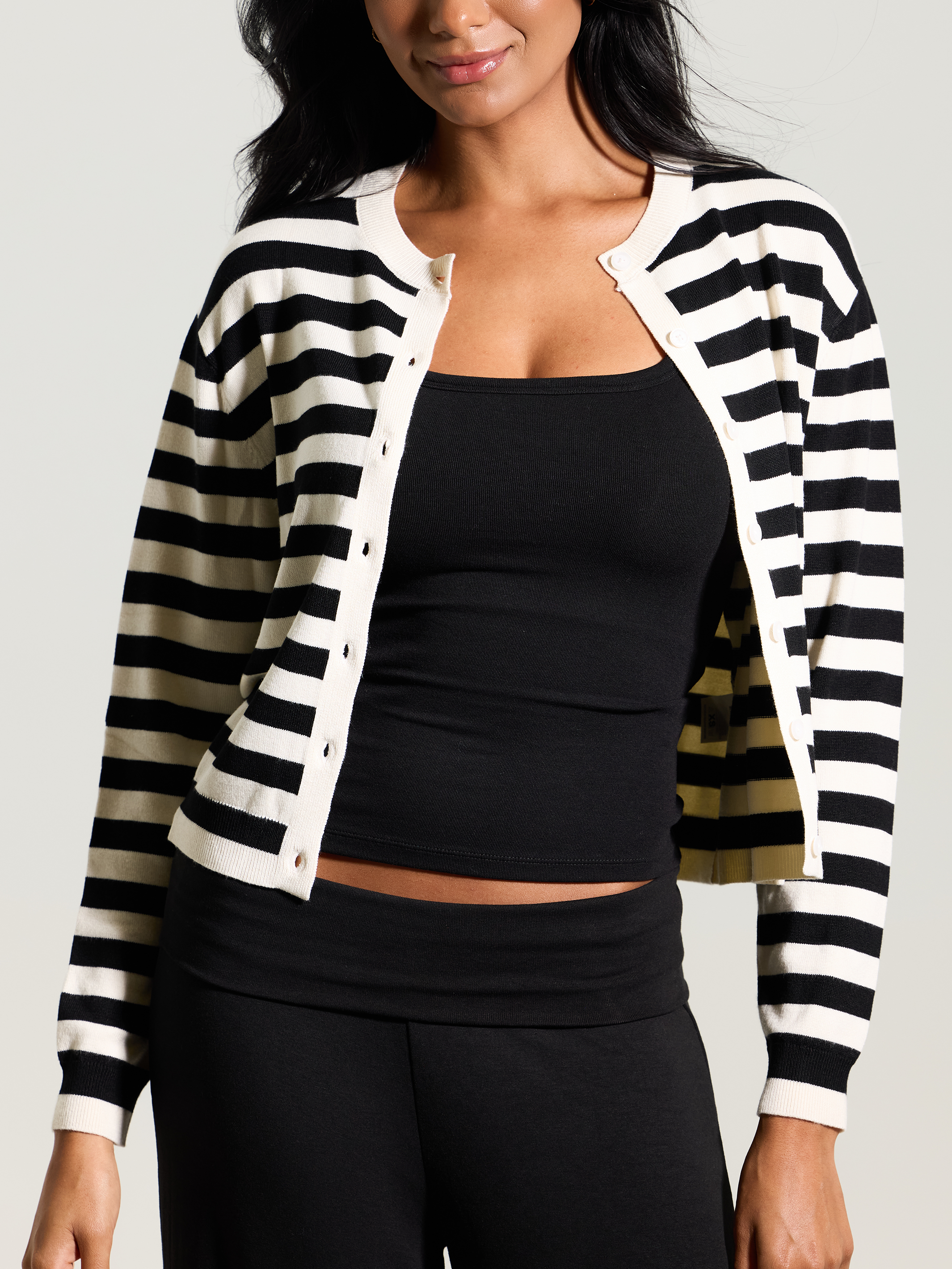 Striped Knit Cardigan – Cropped Buttoned Fit