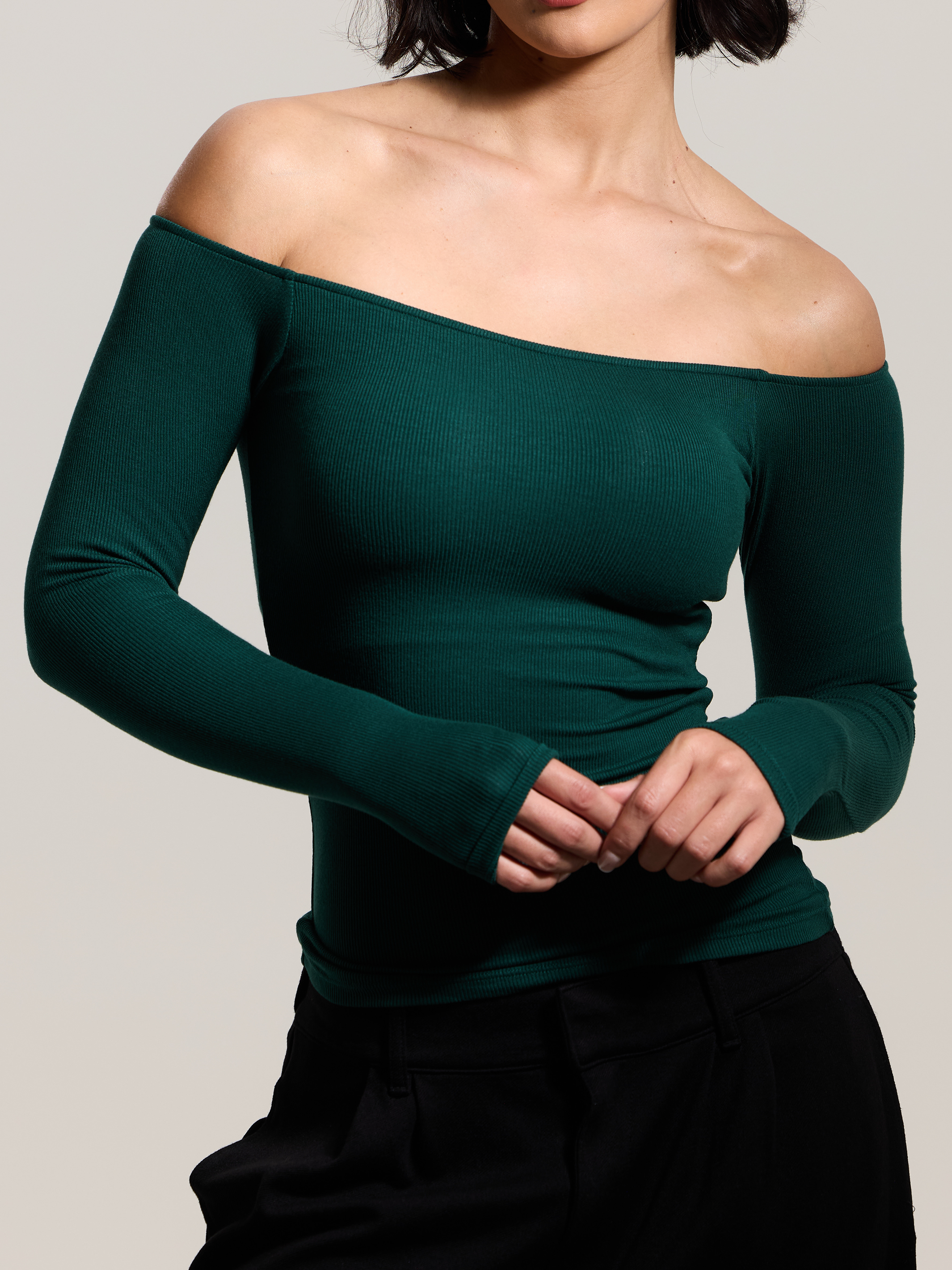 Off-Shoulder Ribbed Brami – Built-In Padding
