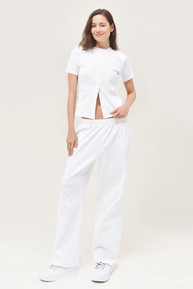 Short-Sleeve Button Top & Wide-Leg Trousers Set - Clean Minimal