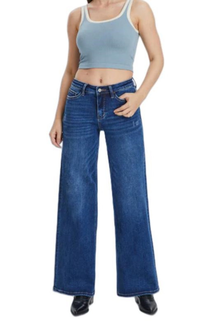 Mid-Low Rise Baggy Wide-Leg Jeans – Stretch Denim