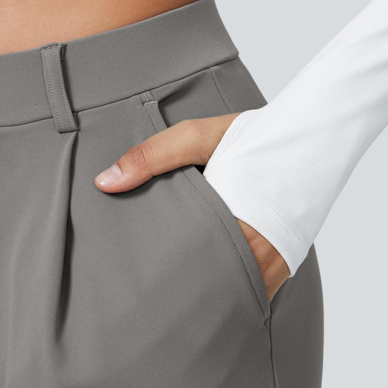 Flex High Waisted Plicated Side Pocket Straight Leg Work Pants