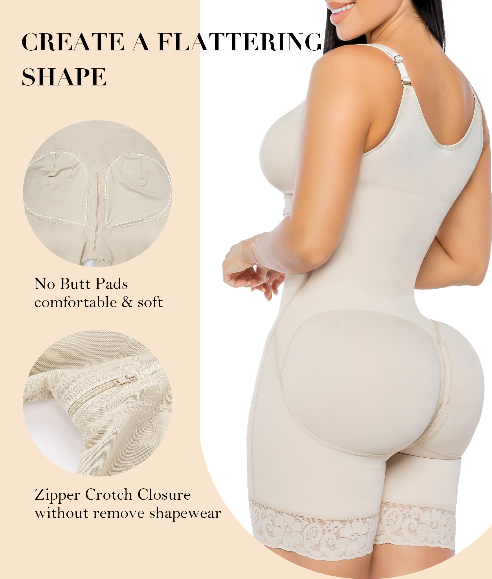 YIANNA Fajas Colombianas Postpartum Shapewear for Women Tummy Control Butt Lifter Body Shaper with Zipper Crotch