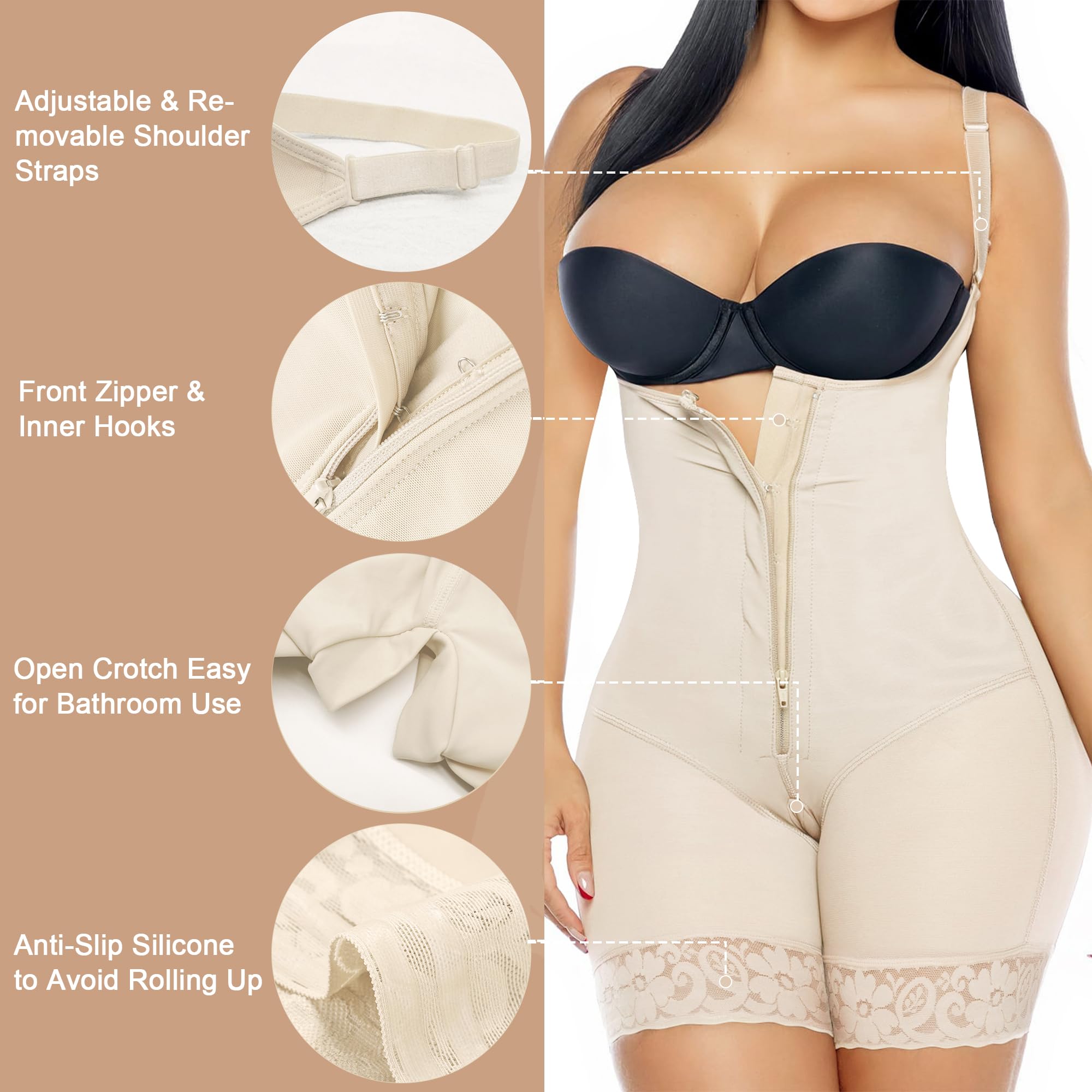 YIANNA Fajas Colombianas Shapewear for Women Postpartum Tummy Control Body Shaper Butt Lifter Bodysuit