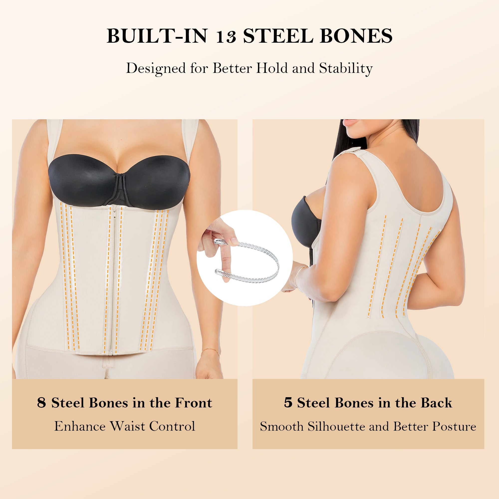 YIANNA Fajas Colombianas Postpartum Shapewear for Women Tummy Control Butt Lifter Body Shaper with Zipper and Hooks