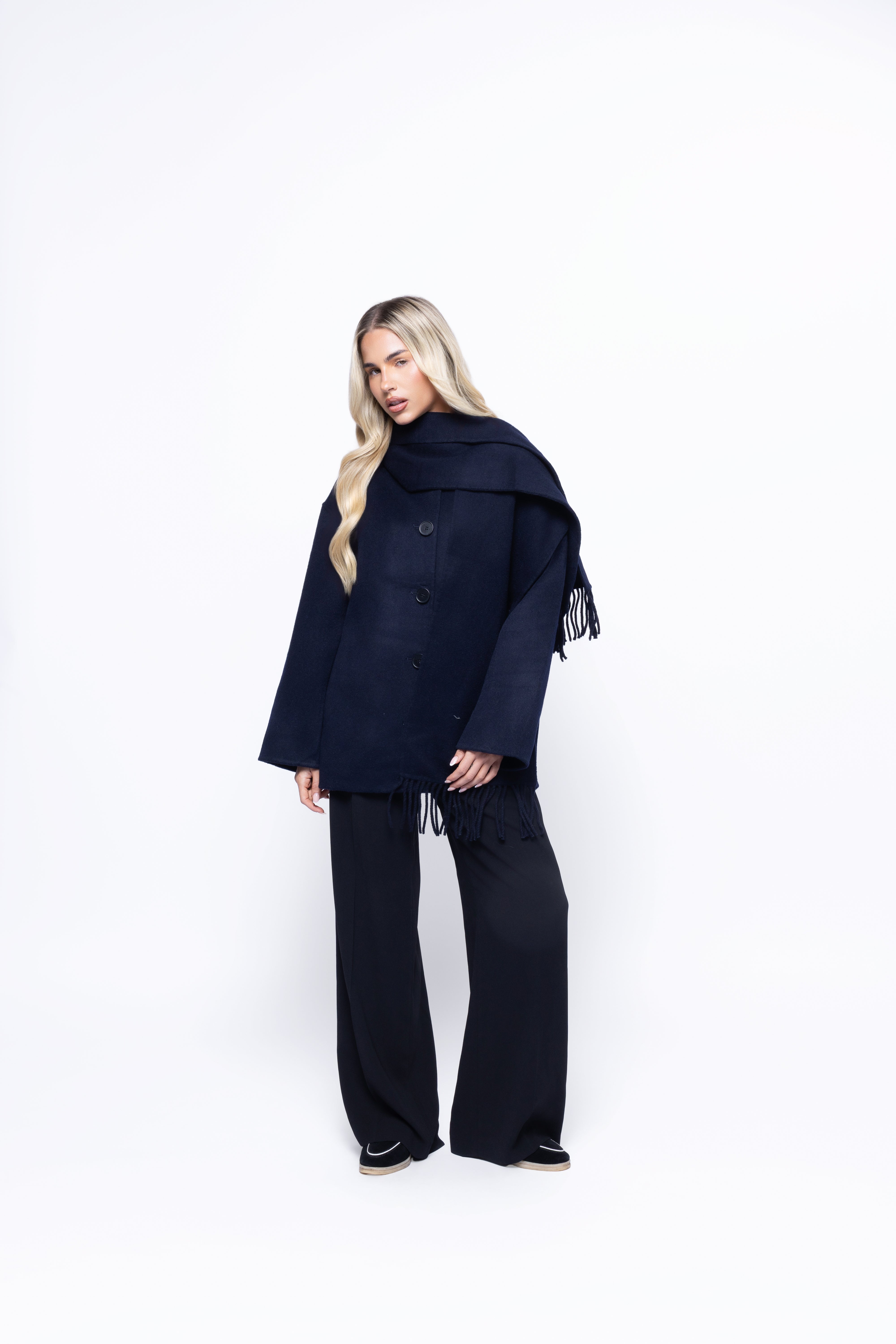 Siena Wool Coat with Scarf - Midnight Navy