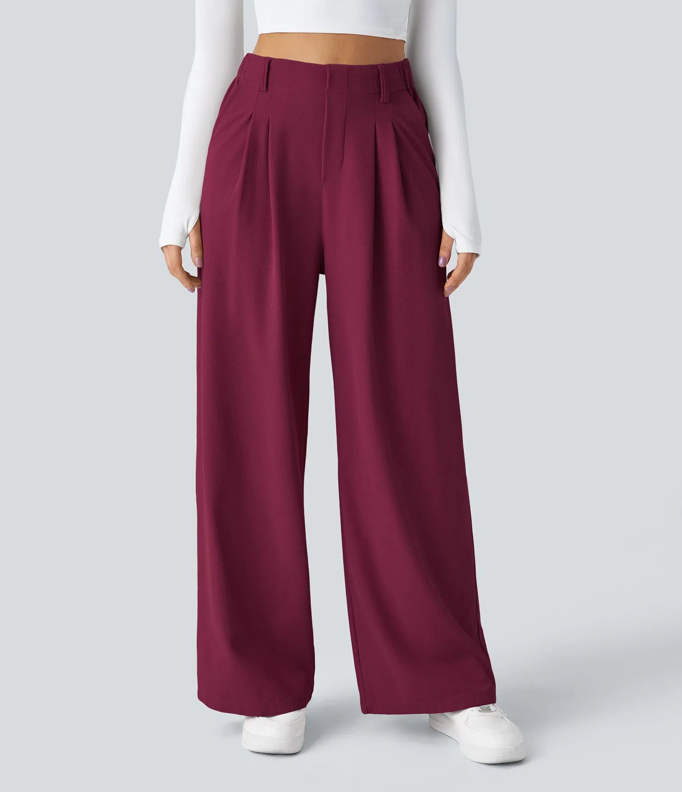 Embossed Wide-Leg Tailored Pants – High-Waist Fit