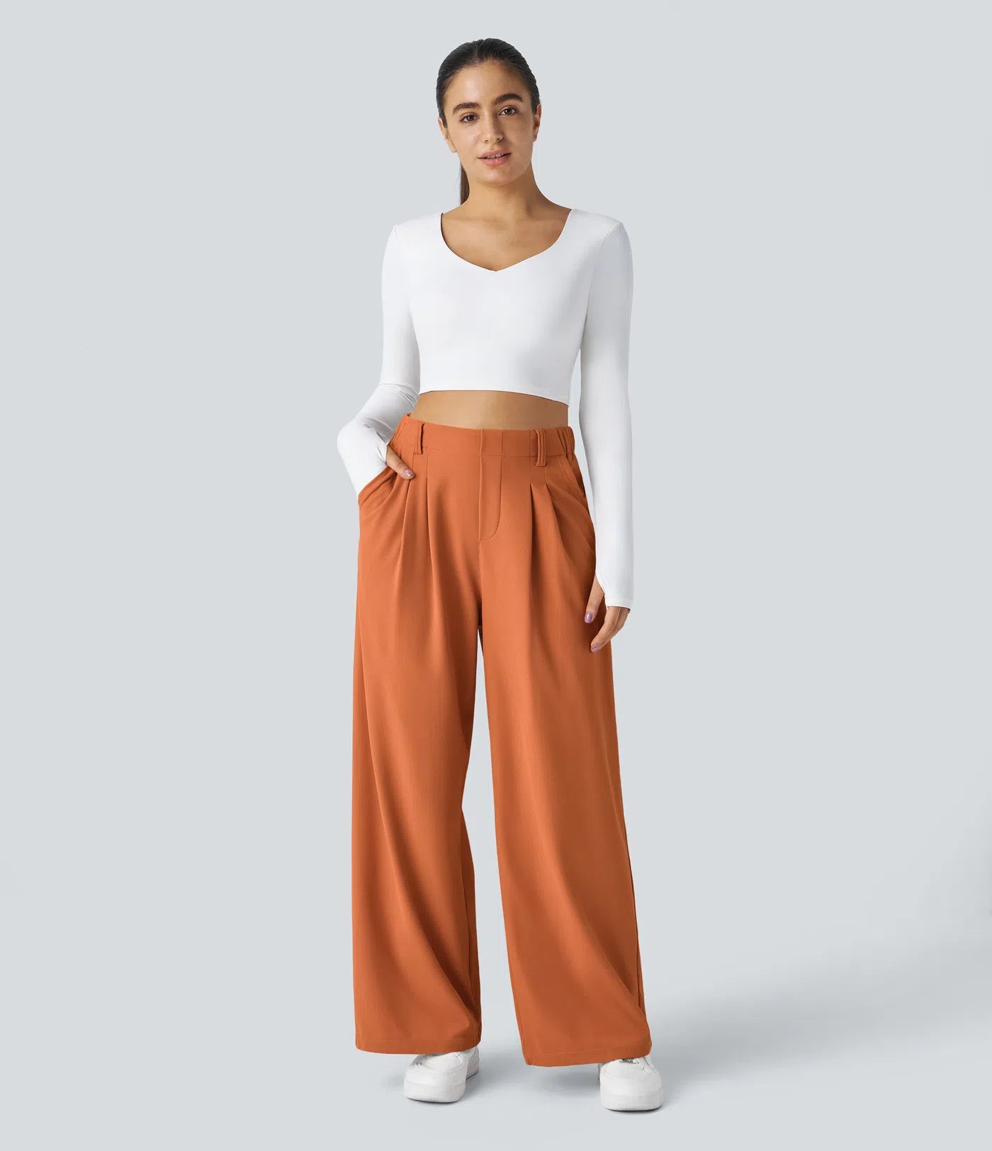 Embossed Wide-Leg Tailored Pants – High-Waist Fit