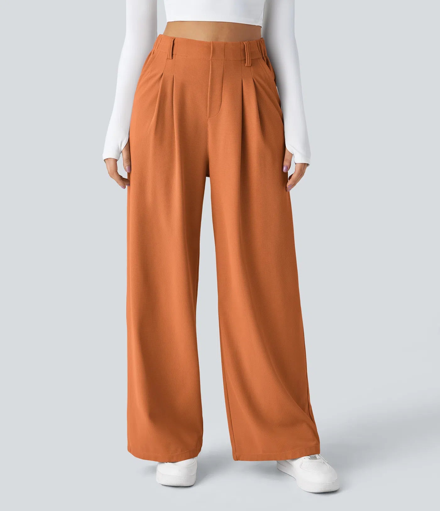 Embossed Wide-Leg Tailored Pants – High-Waist Fit