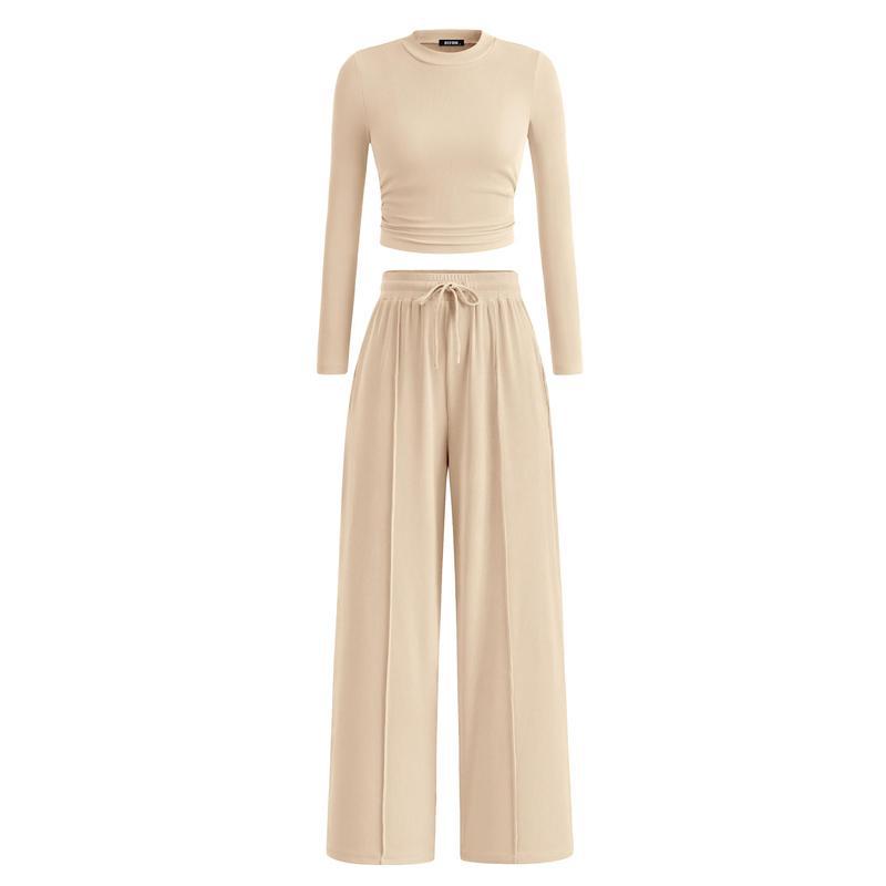 Matching Lounge Set β Long-Sleeve Crop & Wide-Leg Pants