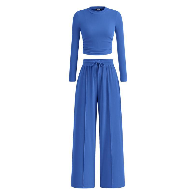 Matching Lounge Set β Long-Sleeve Crop & Wide-Leg Pants