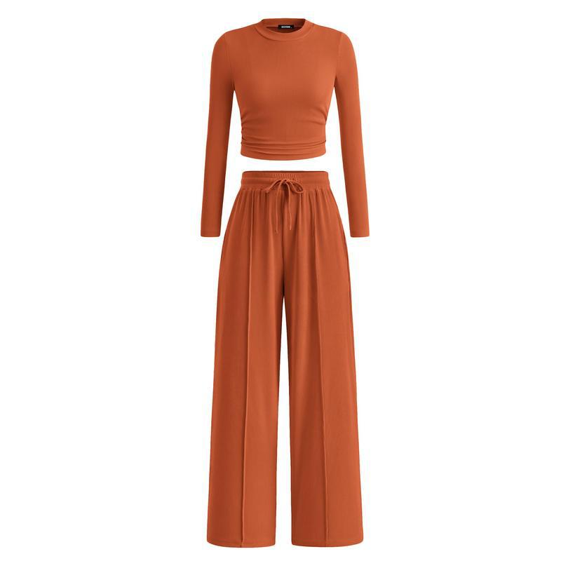 Matching Lounge Set β Long-Sleeve Crop & Wide-Leg Pants