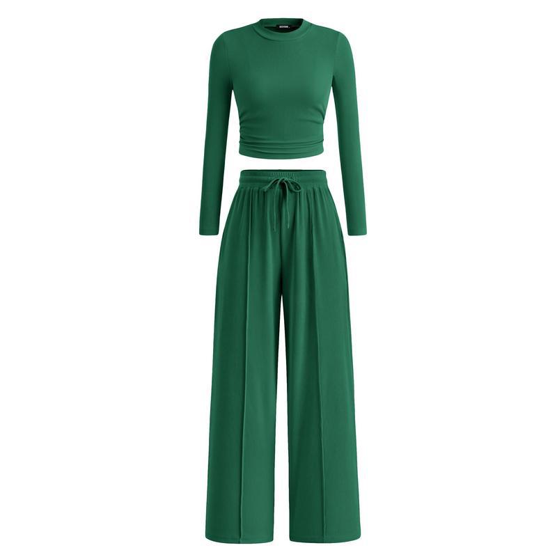 Matching Lounge Set β Long-Sleeve Crop & Wide-Leg Pants