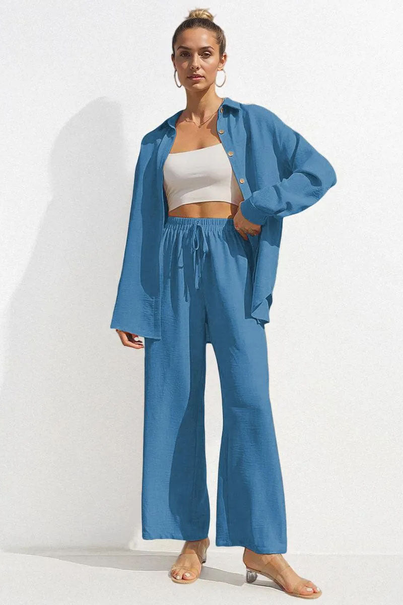 Relaxed Tailored Set – Collared Shirt & Wide-Leg Pants