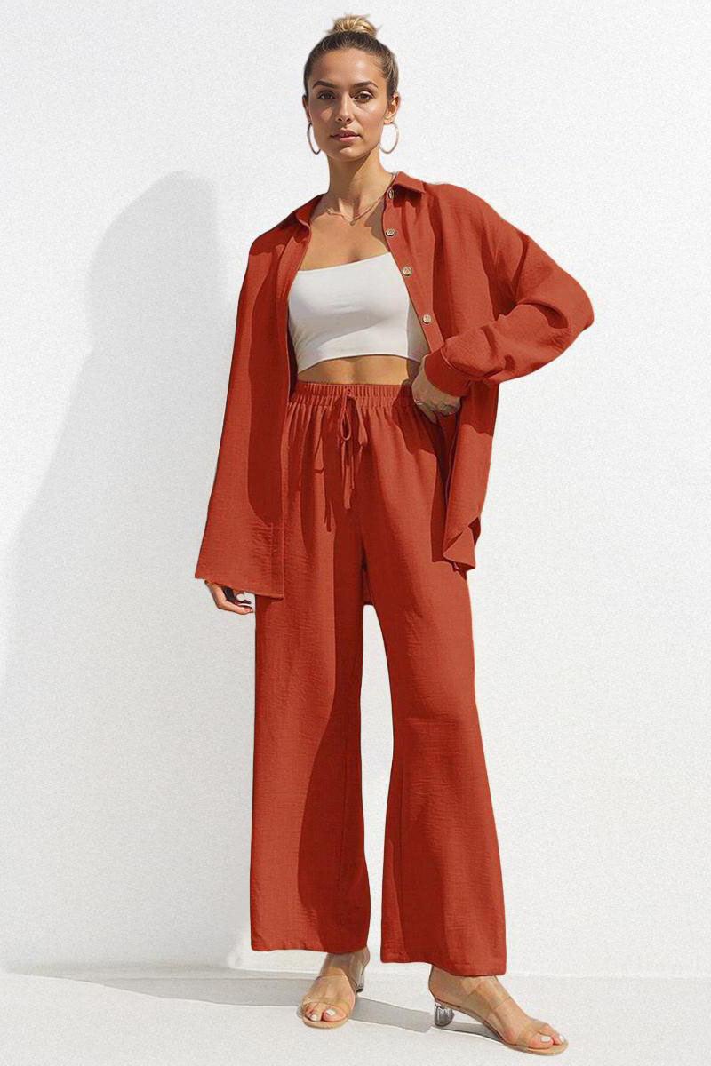 Relaxed Tailored Set – Collared Shirt & Wide-Leg Pants