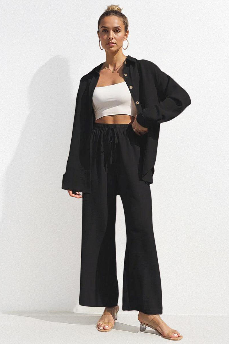 Relaxed Tailored Set – Collared Shirt & Wide-Leg Pants