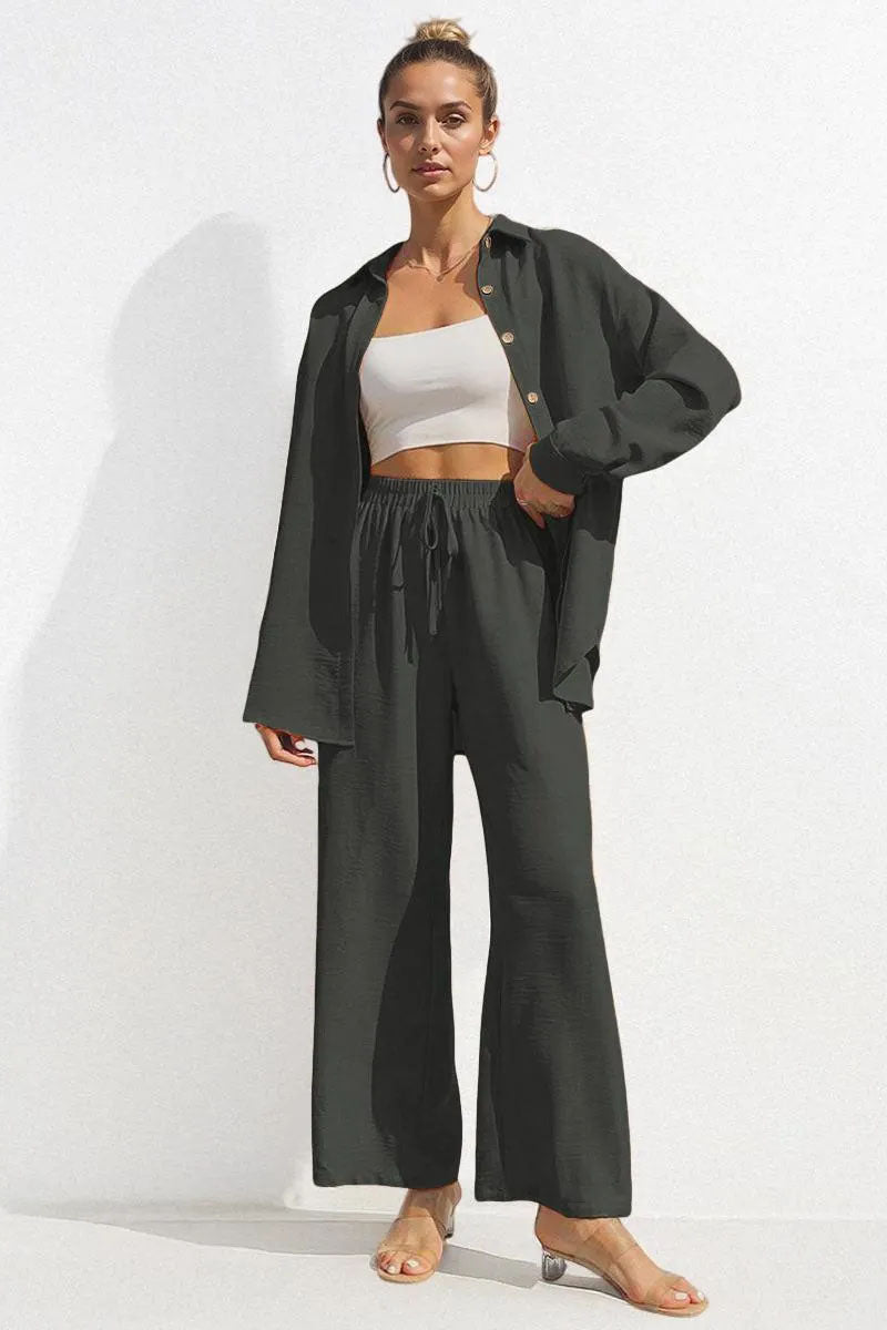 Relaxed Tailored Set – Collared Shirt & Wide-Leg Pants