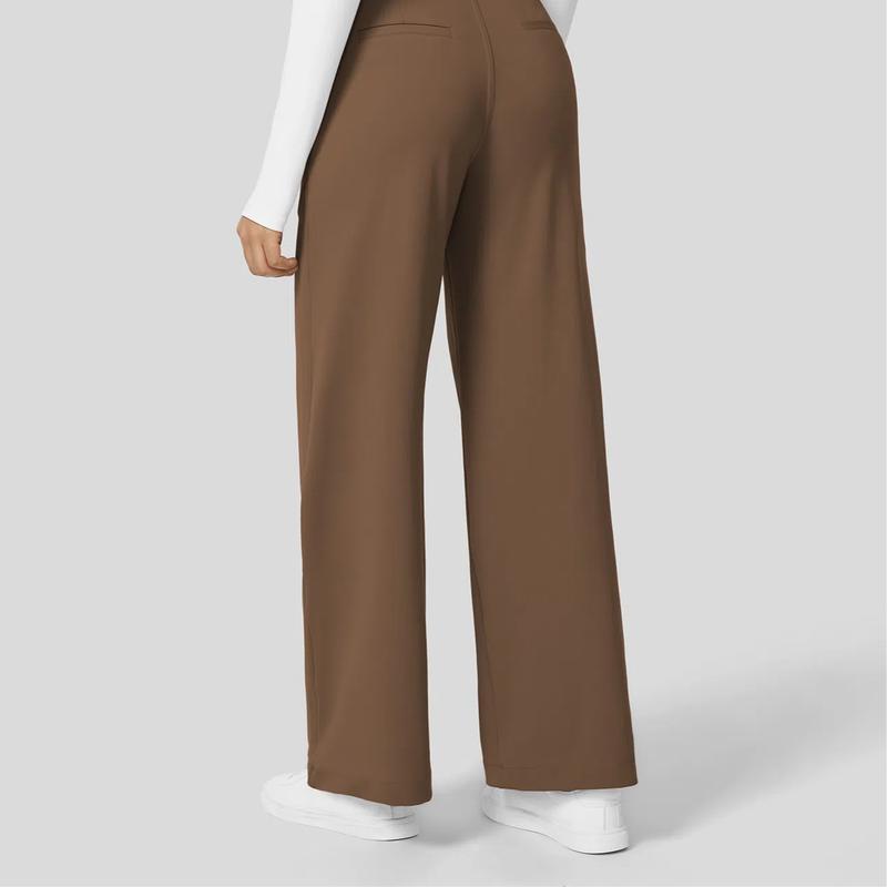 Flex High Waisted Plicated Side Pocket Straight Leg Work Pants