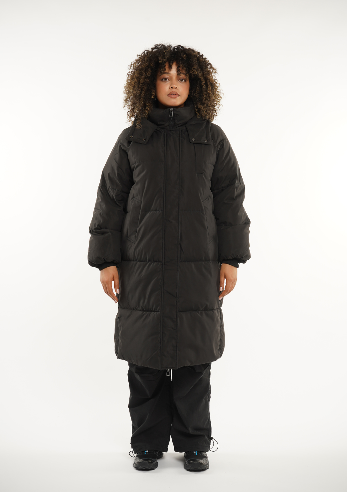 Hooded Long Puffer – Warm Hood & Deep Patch Pockets